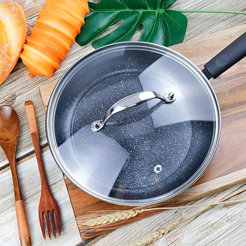 Miniatura 8 de Tapa de cristal transparente de 9 pulgadas para sartén de repuesto, puede soportar 356 F (356.0 F) con mango de puente de arco de acero inoxidable,