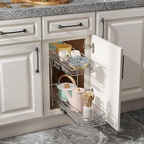 Miniatura 10 de ROOMTEC Organizador de armario extraíble (13 pulgadas de ancho x 21.5 pulgadas de profundidad), 2 niveles de almacenamiento extraíble para cajón de