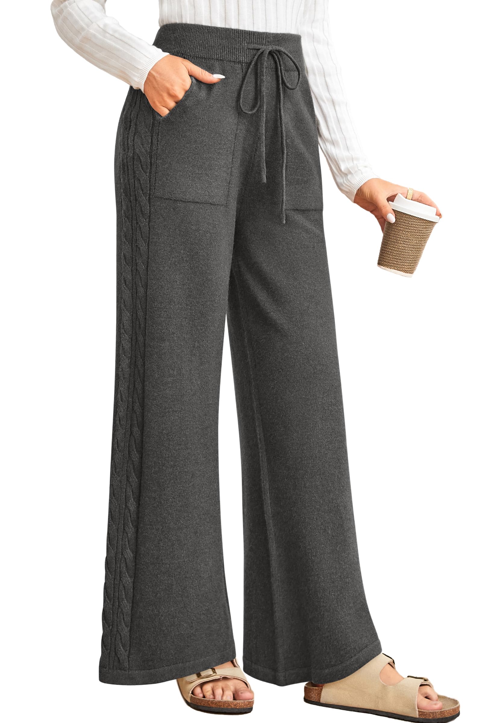 Arach Cloz Womens 2025 Spring Sweater Pants Wide Leg Elastic High Waist Cute Casual Flowy Lounge Winter Knit
