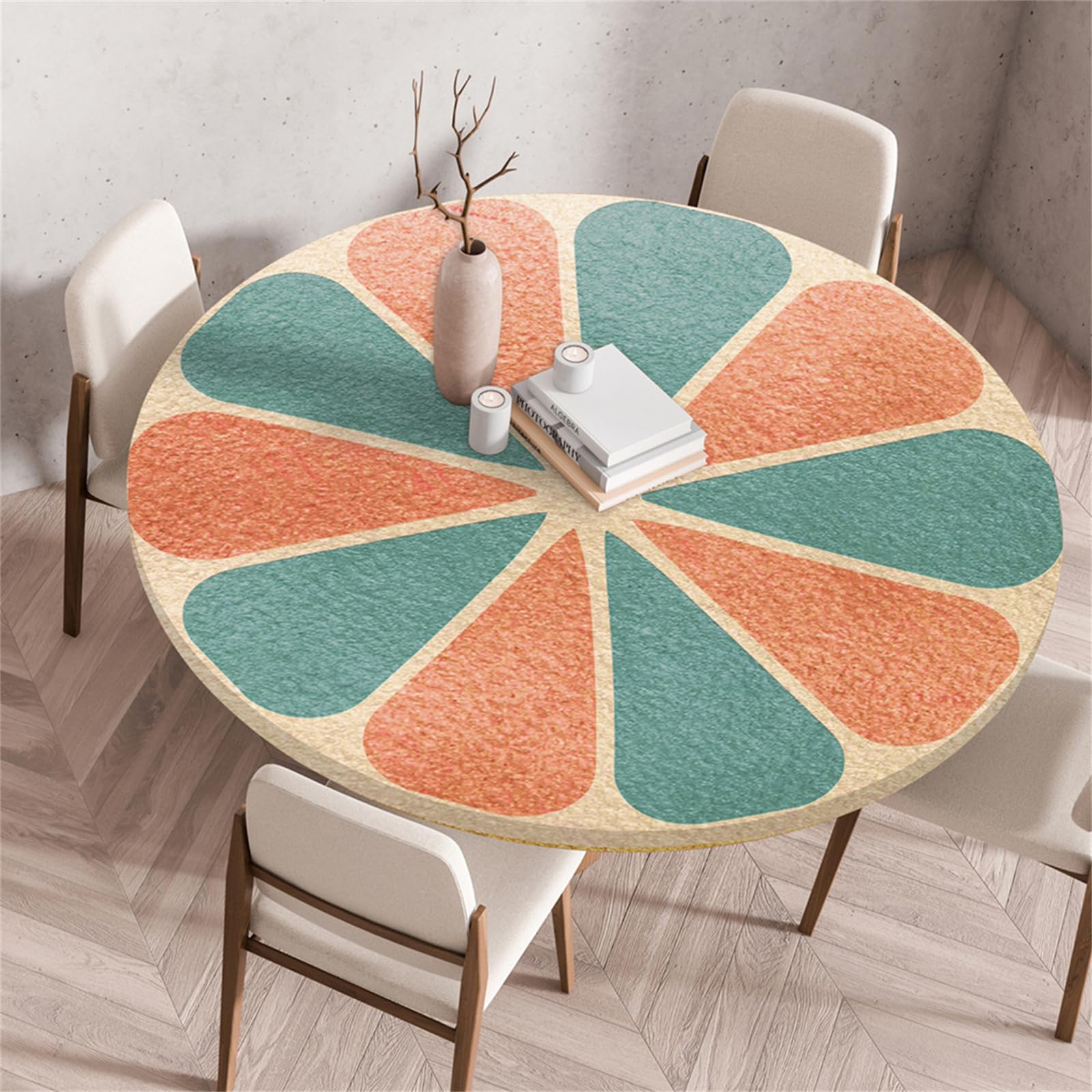 Muiuou Outdoor Elastic Fitted Round Tablecloth, Printing Reusable Waterproof Oil-Proof Wipeable Round Table Cover Cloth, Fitted Kitchen Restaurant Home Decoration (Diameter 110cm,Style 9)
