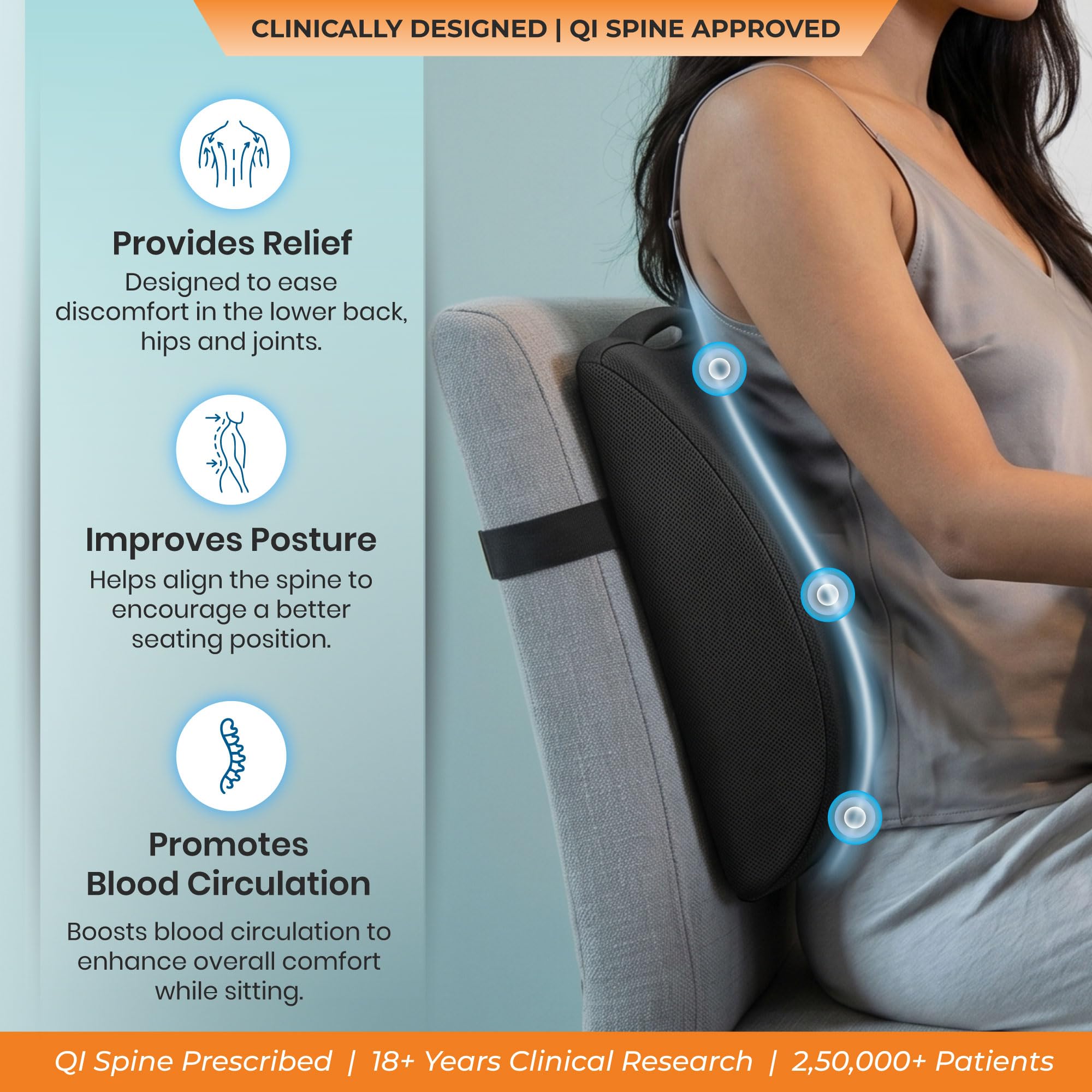 Orthosit Lumbar Support for Office Chair | 5-Year Warranty | Orthopedic Back Support, Backrest Cushion |Lower Back Support for Spinal Alignment | for Office and Home Chair Use (Black) — Amazon image 2