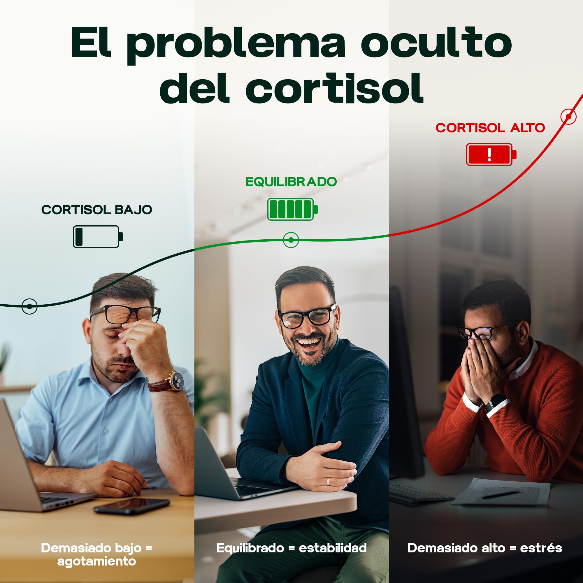 Cortisol Balance - Fórmula antiestrés - KSM-66® Ashwagandha, L-teanina | 6+ adaptógenos sistema de 2 frascos para relajación y concentración, testado en laboratorio, EU, 120 cápsulas