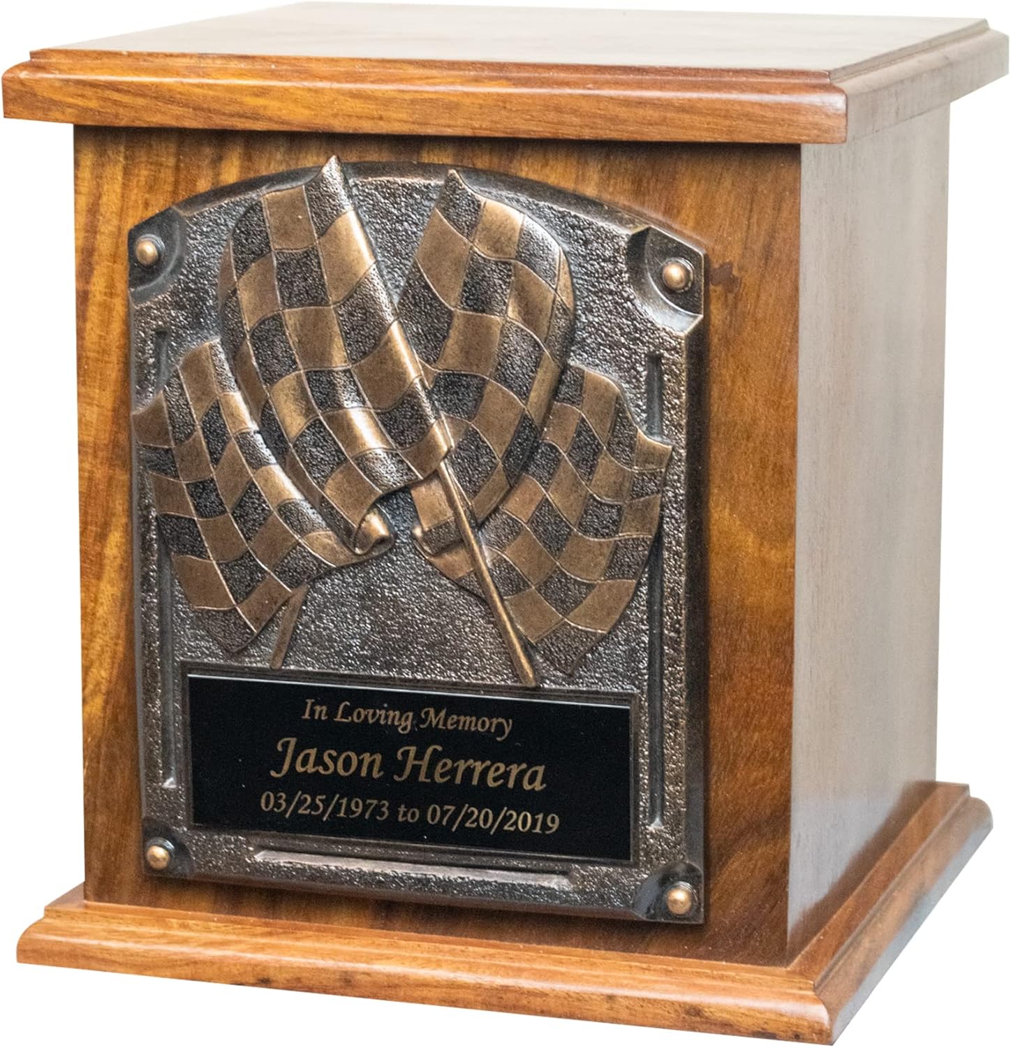 Car Racing Custom Engraved Large Wooden Funeral Cremation Urn