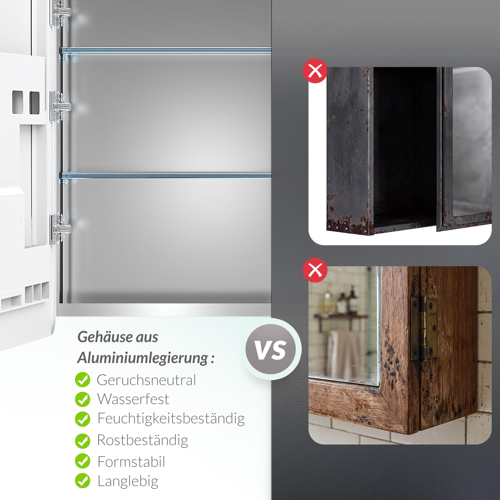Spiegelschrank Bad mit Beleuchtung 110x70x14cm Silberfarben