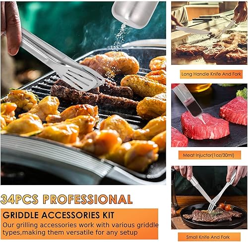 Miniatura 3 de Yoehka Juego de 34 accesorios de parrilla para barbacoa, herramientas de parrilla resistentes para acampar al aire libre, regalos para hombres y