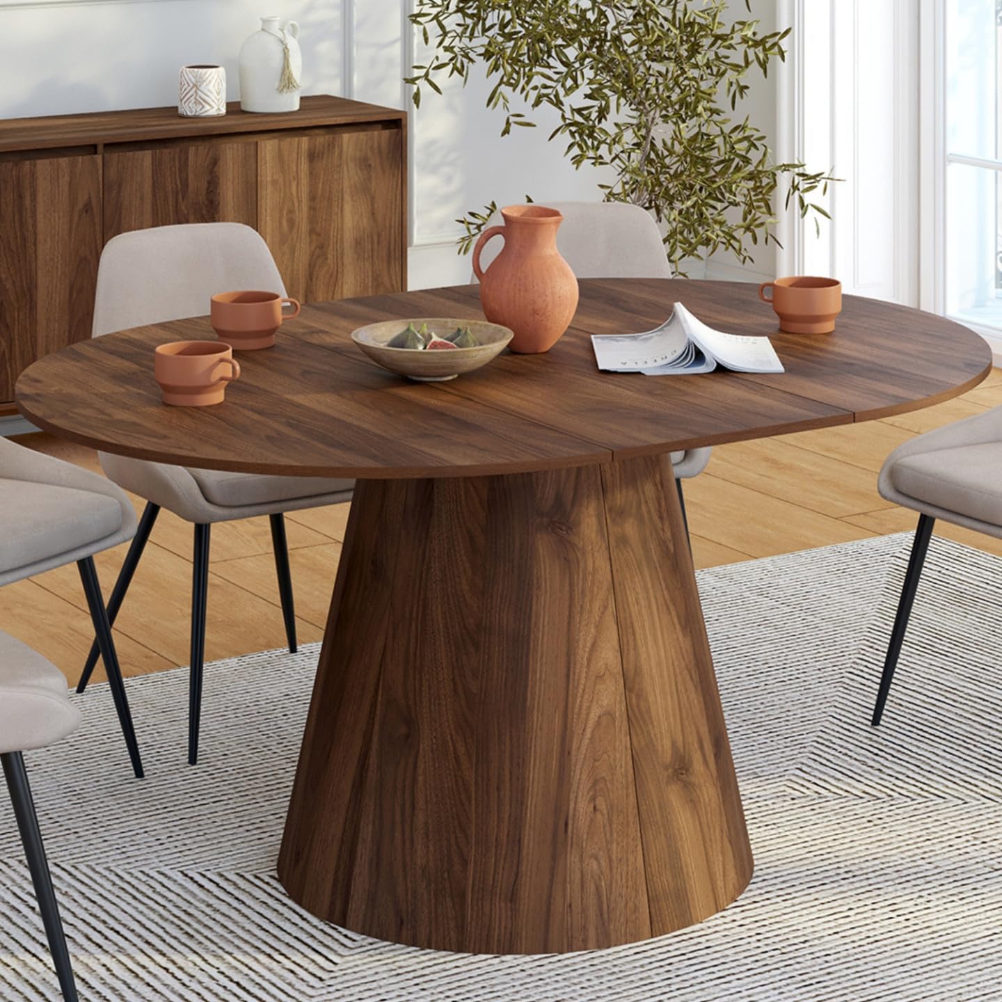 IDMarket - Table à Manger Ronde Extensible Angele 4-8 Personnes Noyer 110-150 cm