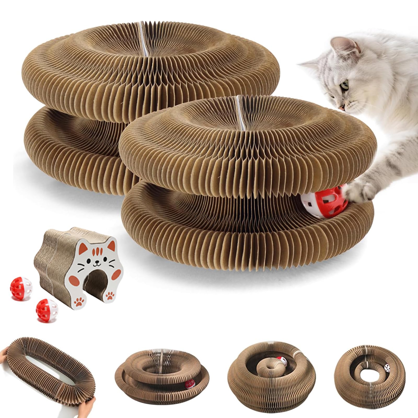 2-Pack Upgraded Kitty Kurlz Twisty Paws Cat Toy, Magnetic Kitty Curls Cat Scratcher, Kitty Kurls Cat Toys for Indoor Cats with Bell Balls, Stress Relief & Furniture Protection