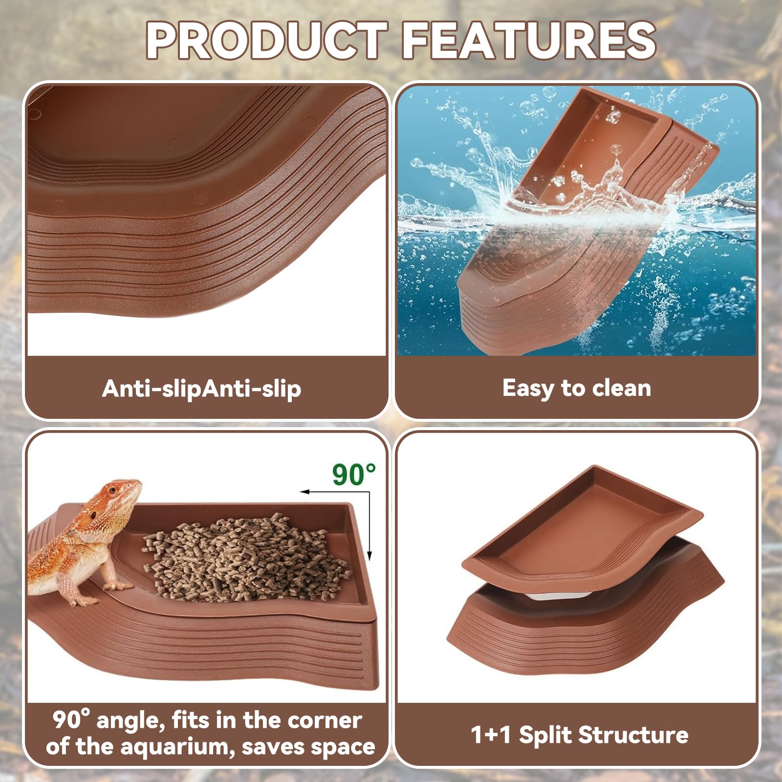 Vasca da Bagno per Tartarughe, Piatto per Acqua per Tartaruga con Rampa, Ciotola per Acqua per Rettili (27.4×19.7×2.7cm) - 4