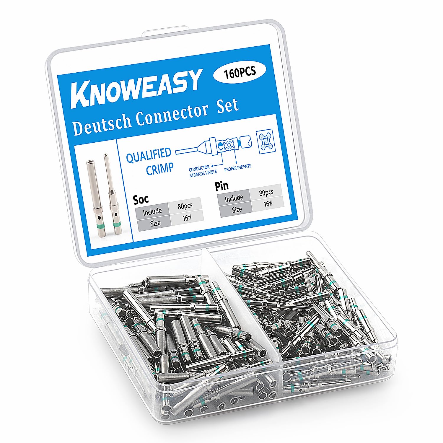 Knoweasy 80 Pairs Size 16 Deutsch Connector Terminal Kit : Solid Contacts for Automotive, Ni Plated Pin and Socket, Compatible with 14AWG Wire, Common Terminal Set