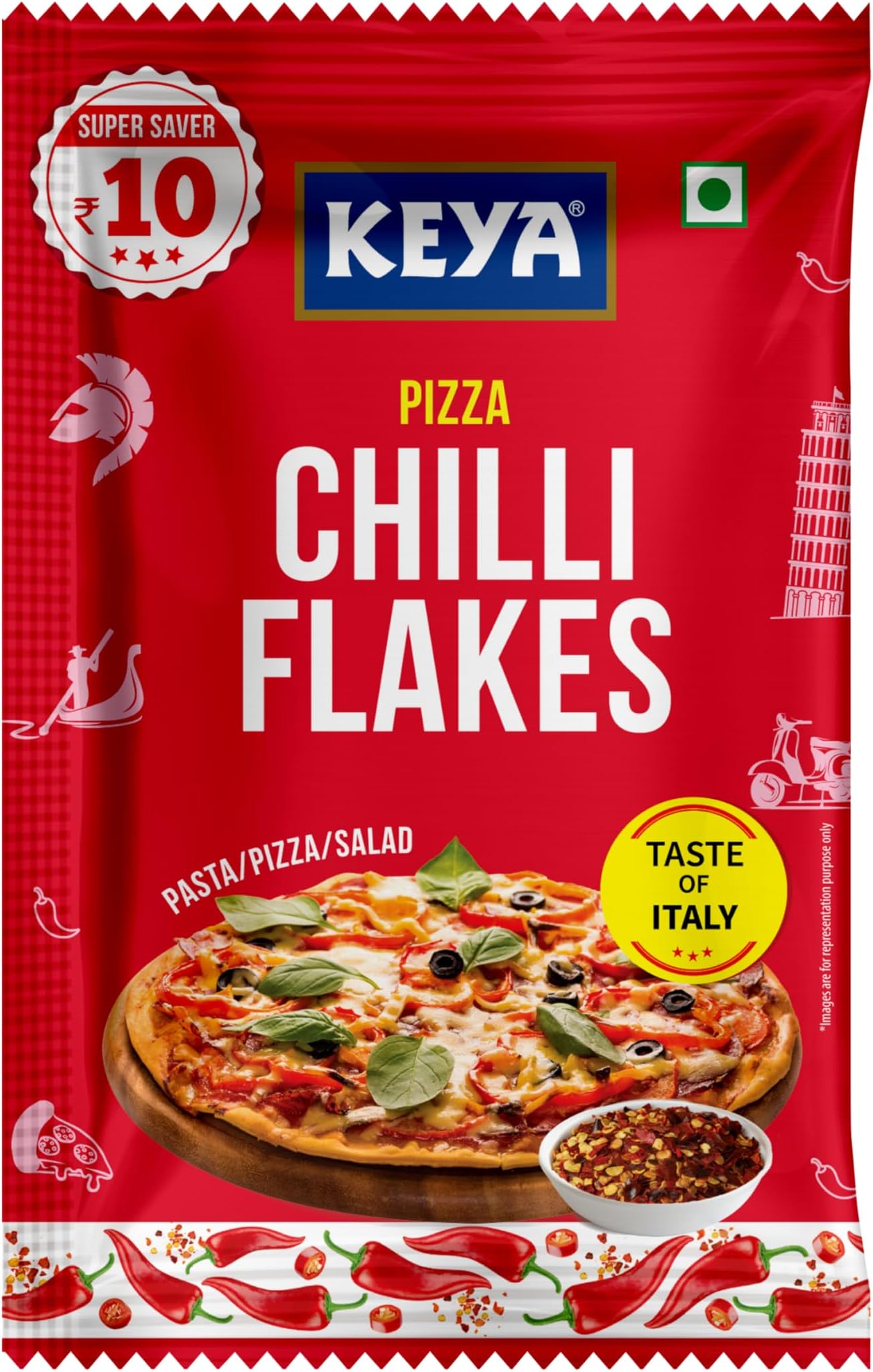 Keya Pizza chilli 8g sachet | | Natural Chilli Flakes | Dry Red Chilli Flakes| Seasonings |Multipurpose Seasoning| Zero added Colours, Fillers, Additives & Preservatives | 100% Natural | Perfect for Pizza, Pasta, Chilli Potato, Sweet Corn, Makhana | Pack of 20