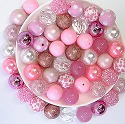 Contas de chiclete de 20 mm para fazer canetas, 50 peças de contas grandes para canetas, mistura a granel de chiclete de chiclete, contas coloridas de strass para fabricação de joias (rosa)