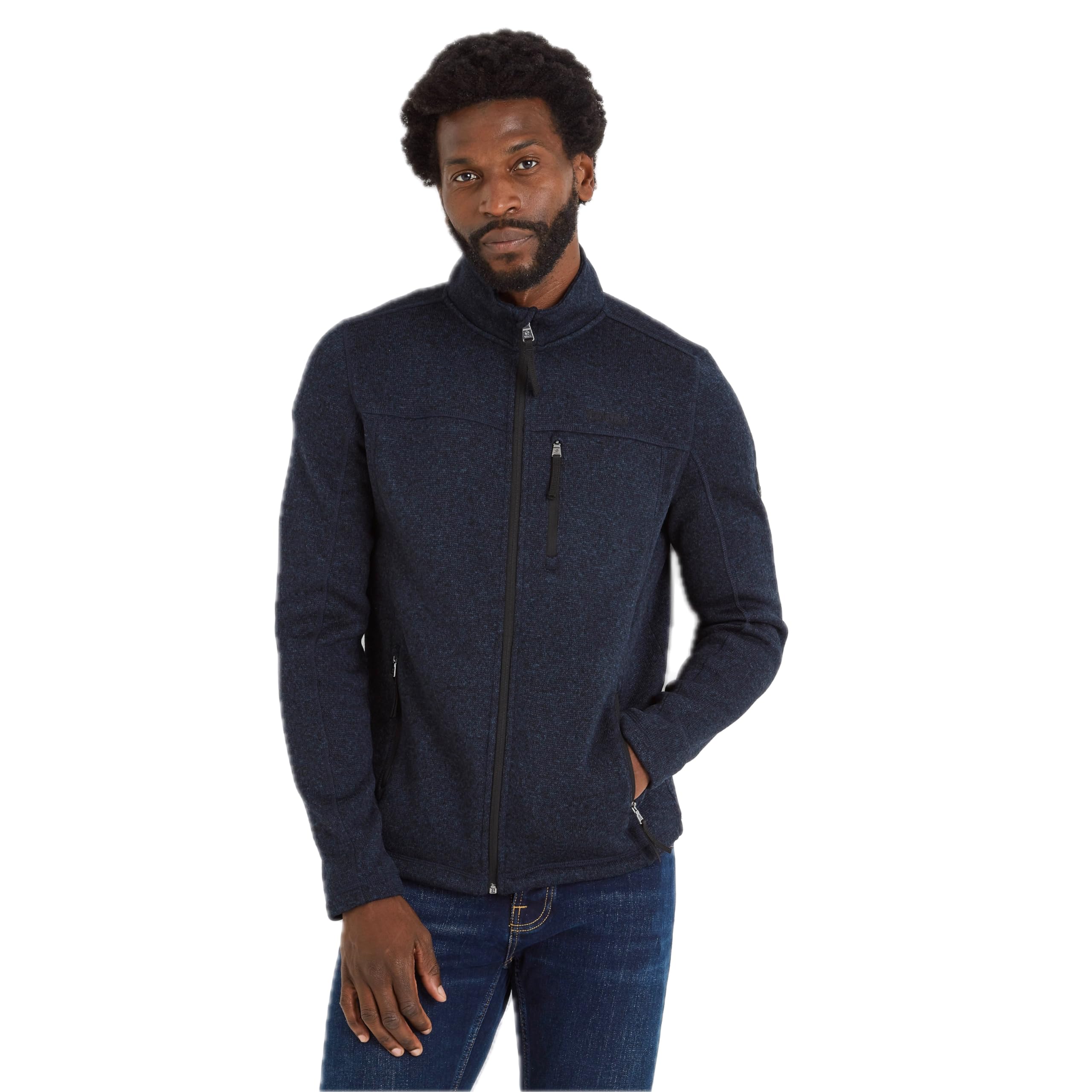 Tog24 Men's Dark Indigo Marl Cresswell Knitlook Fleece Ultra-Soft & Warm Anti-Pill Finish One Chest Pocket Two Lower Zip Pockets & Toggle Adjusters On Hem For Snug Fit