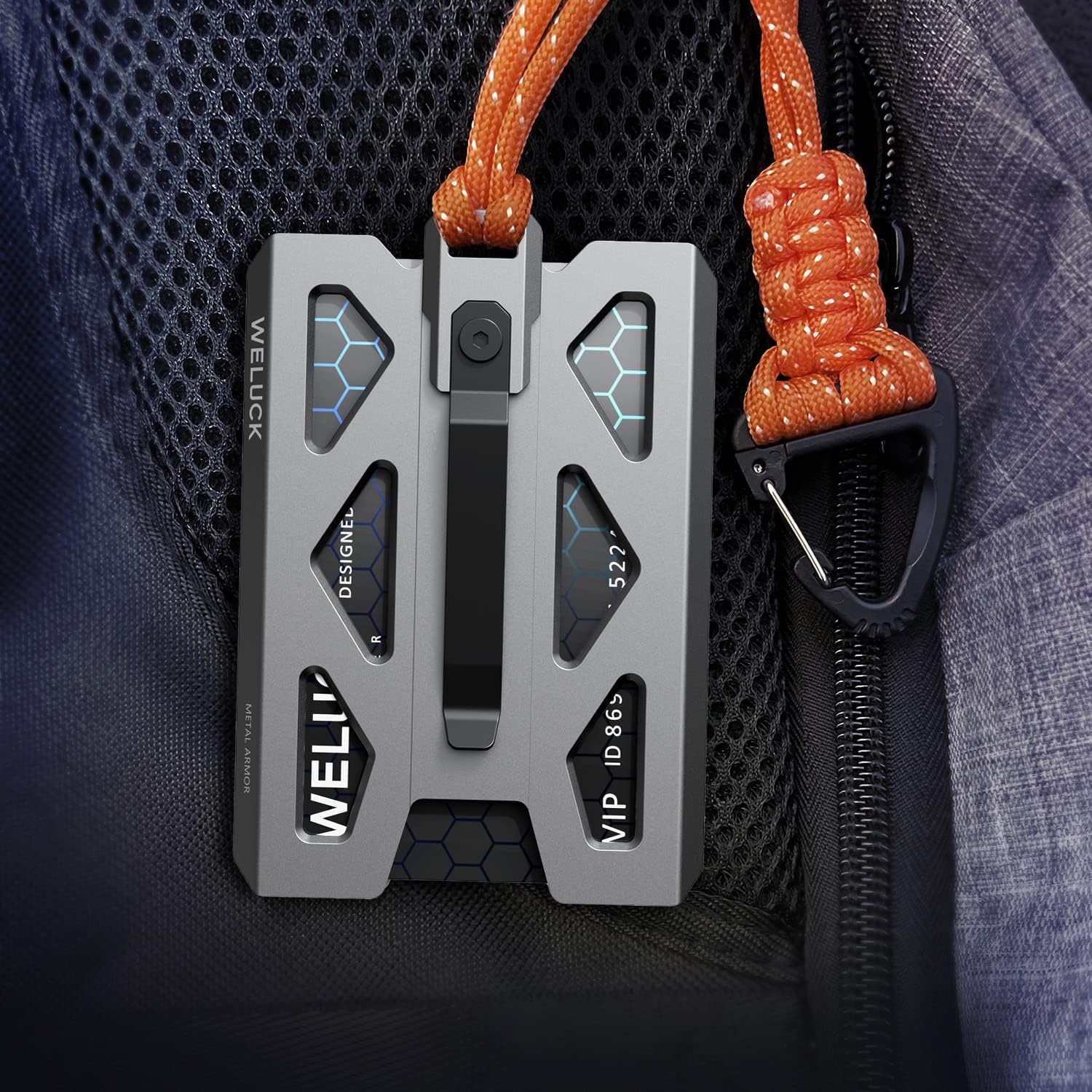 ID Badge Holder, Durable Aluminum ID Card Holder/Wallet with Lanyard and Metal Clip, 4 Cards/ID Badges Holder by WELUCK, for Business Office Work Police Outdoor Gift (Grey01)