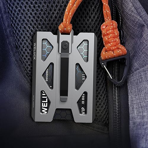 Miniatura 7 de Porta credenciales, soporte de tarjeta de identificación de aluminio duraderobilletera con cordón y clip metálico, soporte para 4