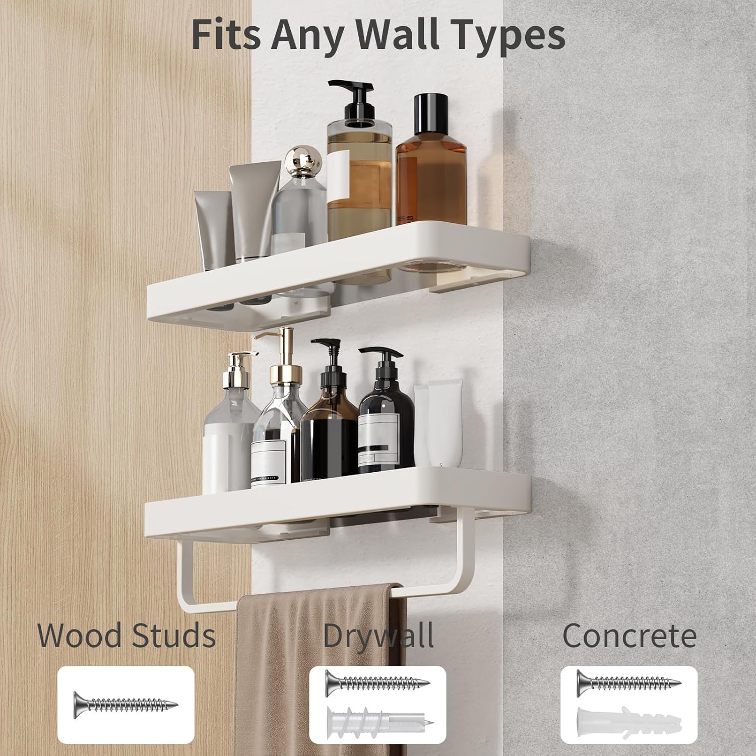 Danpoo 16-Inch White Floating Bathroom Shelves with Towel Bar， Clear Tempered Glass Wall Shelf 2-Pack – Versatile Bathroom Organizer Set