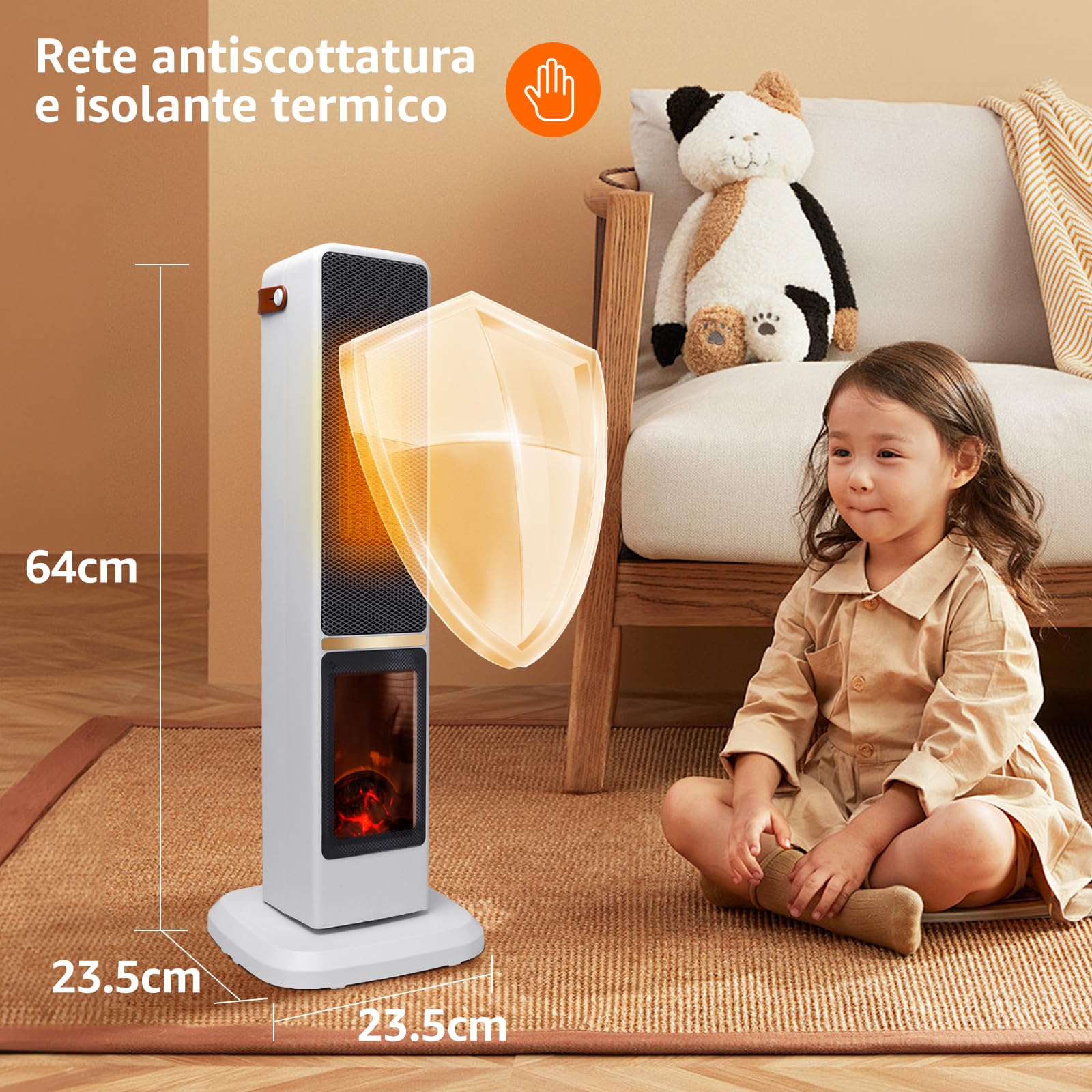 Taylor Swoden Dana - Stufetta elettrica da 2000W per uso interno con camino, rapido e sicuro Termoventilatore ceramico PTC, oscillazione a 70°, timer da 12 ore, 3 modalità, telecomando