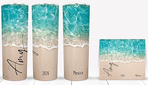 Miniatura 4 de Vaso de playa personalizado – 20 oz aislado – Taza de agua de acero inoxidable con popote y tapa – El mejor regalo para un amante de la playa por