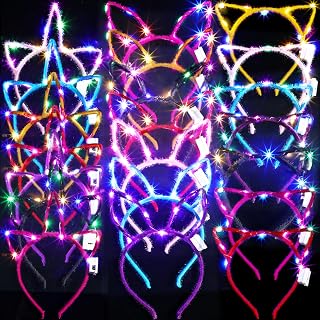 42 Pcs LED Cat Ears Headband Set, 14 Unicorn Light up Headband 14 Cute Cat Ear Luminous Headband 14 Rabbit Bunny Ear Glow Hairband for Party Decorations Women Adult Birthday Gift