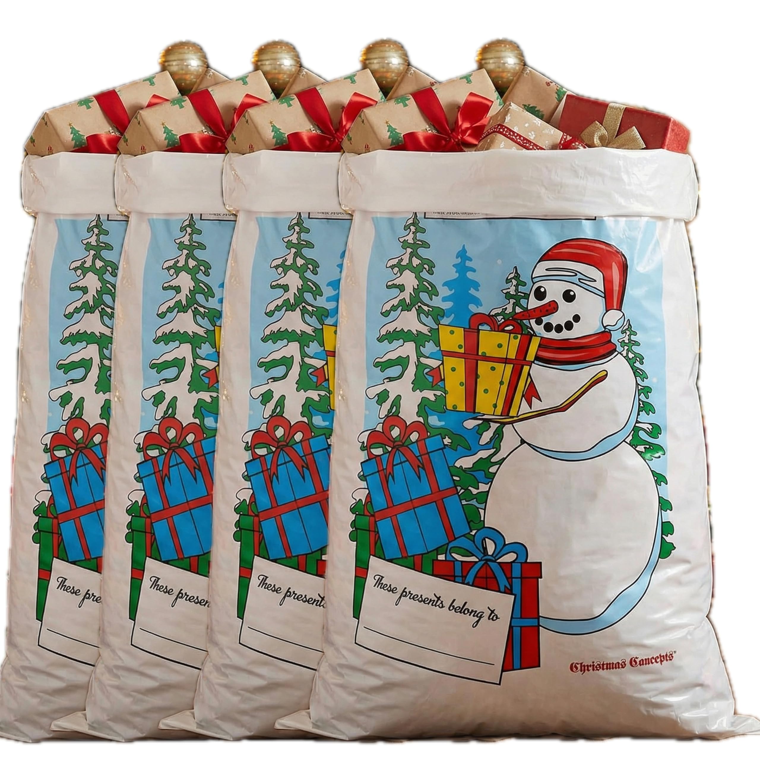 Christmas Concepts® Pack Of 4-75cm Plastic Giant Santa Sacks - Christmas Stockings (Snowman)