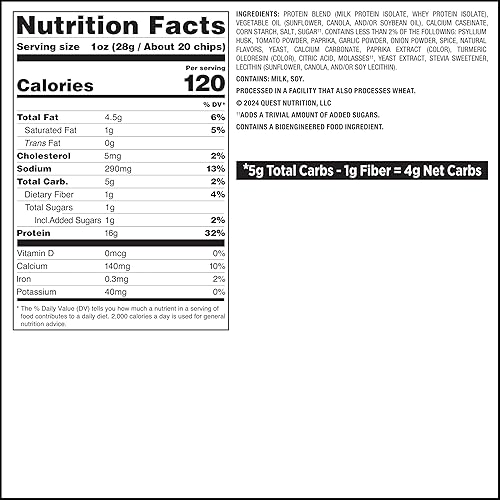 Vista 49 de Quest Nutrition Cheddar & Sour Cream Chips de proteína, 0.67 oz de proteína, 0.14 oz de carbohidratos netos, bajos en carbohidratos, sin gluten, 1.1
