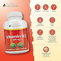 Vista 7 de Purely Holistic Vitamina B2 Riboflavina 400 mg - 240 cápsulas veganas, suministro para 8 meses - Vitaminas B2 de alta resistencia - Sin OMG y sin