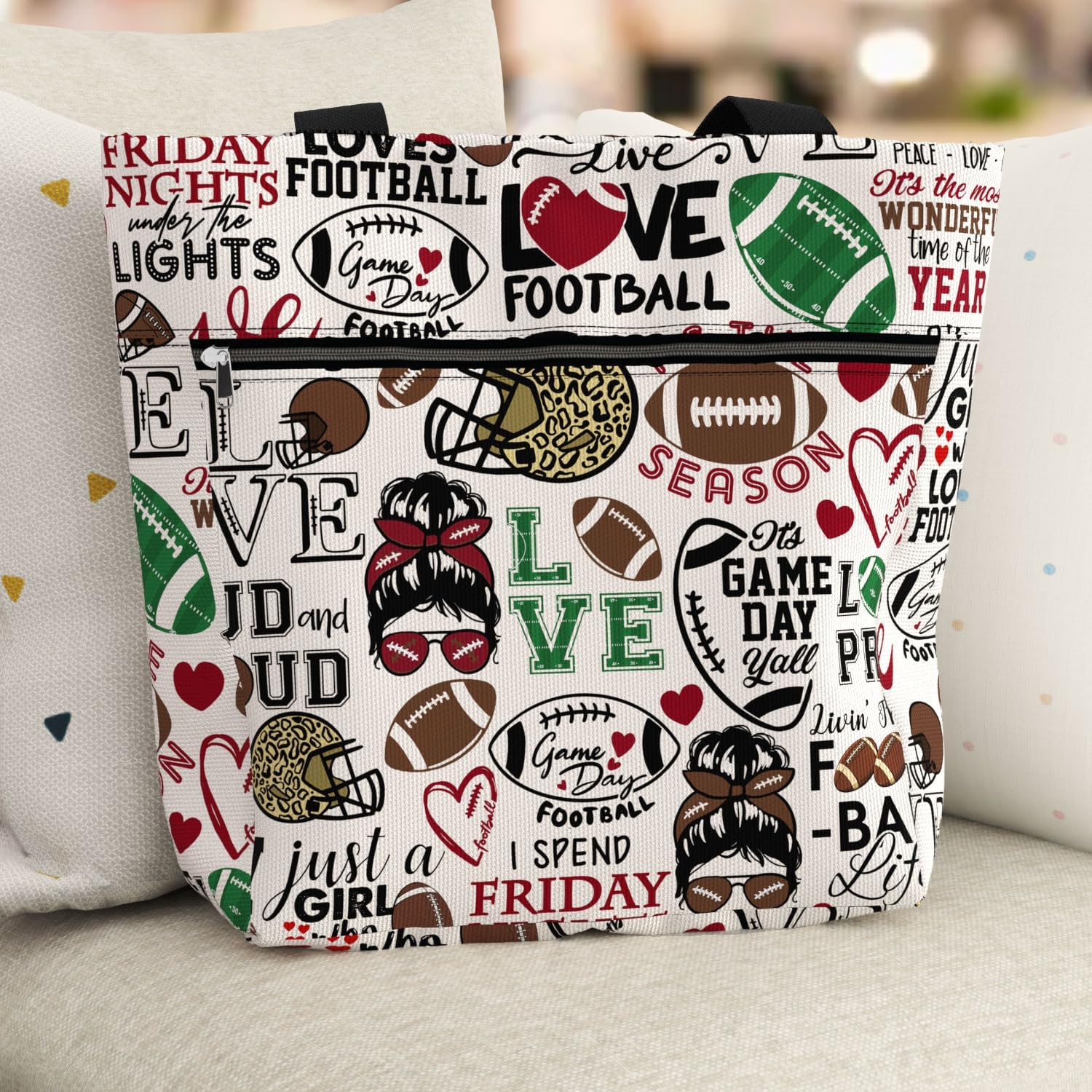 84hoods Waterproof Tote Bag with Pockets and Zipper for Work. Shoulder Bag for Women. Gift for Football Player Lover Fan.