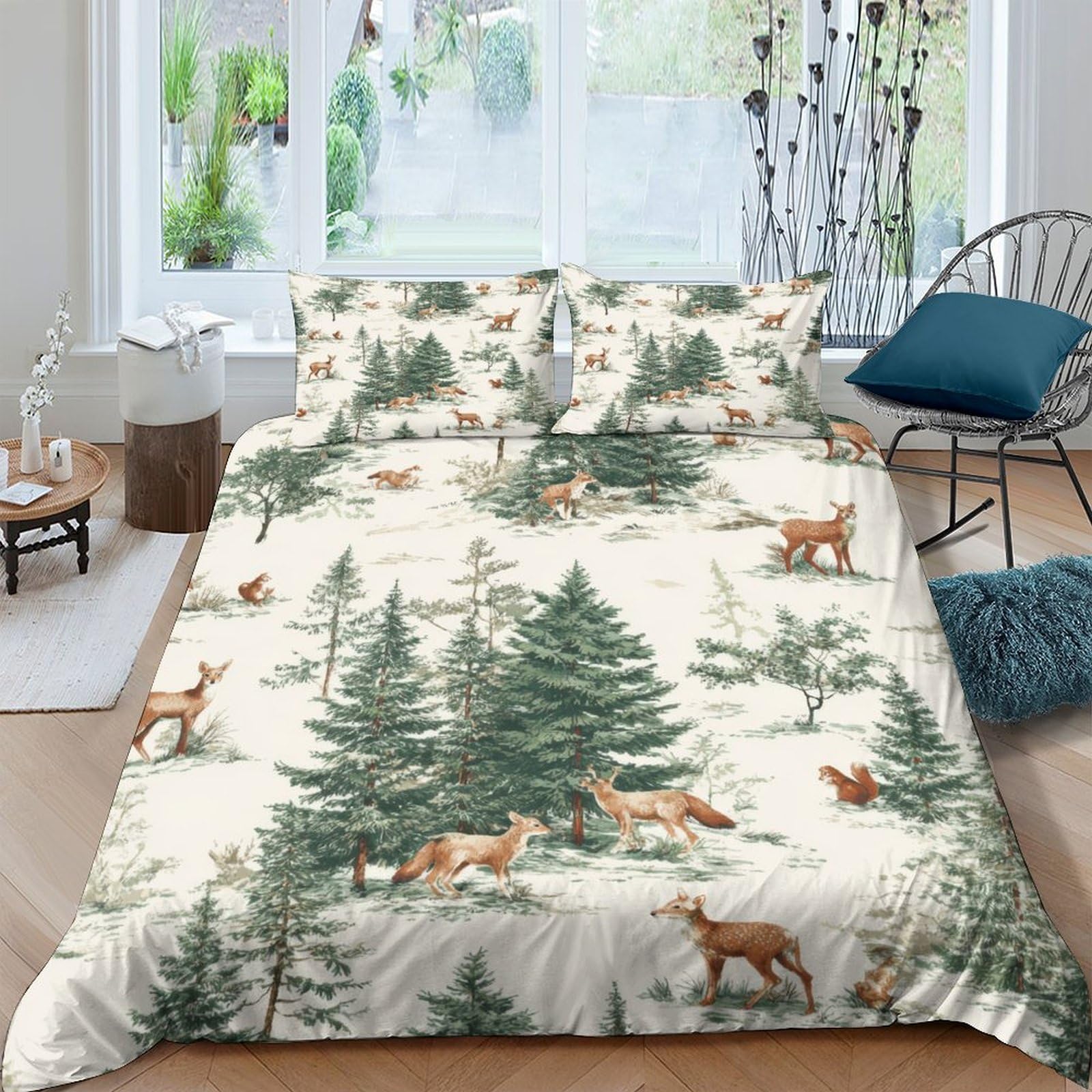 Ctjqhvkz Style-10 3D Printed Forest Deer Fitted Sheet Microfiber Soft Breathable Pine Tree Mattress Cover Bedroom Decor Single（135X200cm）