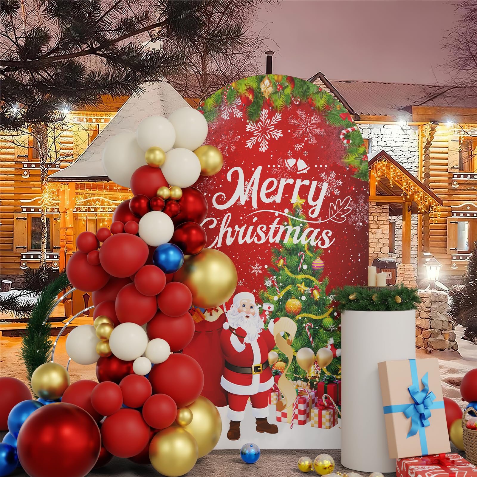 CIPAZEE Christmas Arch Backdrop - 6.6FT Spandex Fitting Round Top Arch Stand for Party Decoration