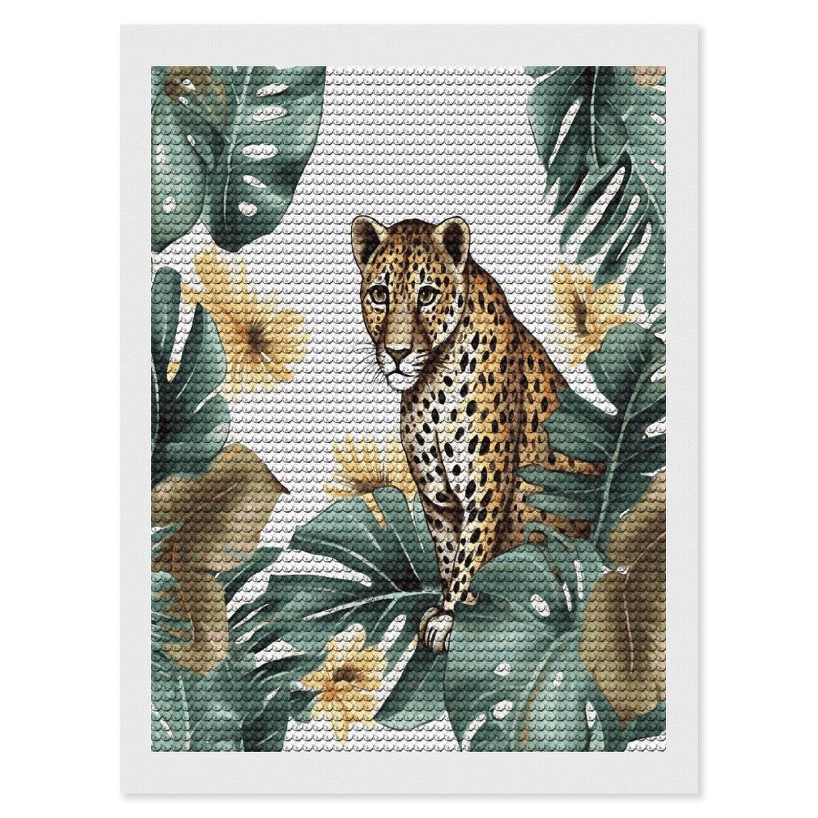JTREHY Leopard and Palm Leaves Diamond Art Kits Personalized DIY Round Diamond Painting Kits for Beginner Full Drill Diamonds Dots Paintings for Adults Gem Art Crafts Home Decor
