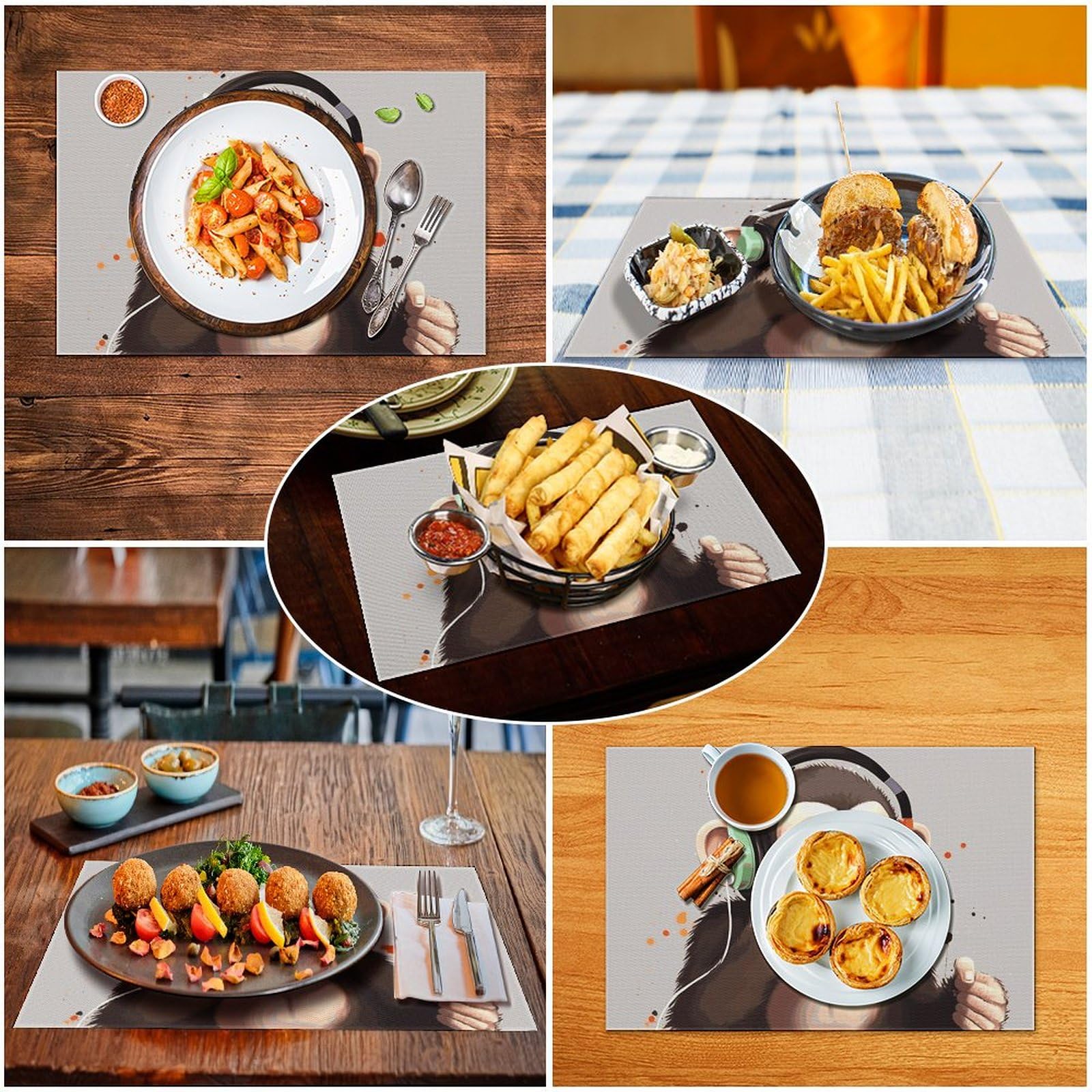 Set di 6 tovagliette all'americana in PVC, lavabili, resistenti al calore, antiscivolo, impermeabili, per interni ed esterni, tavolo da pranzo, cucina, vacanze e feste