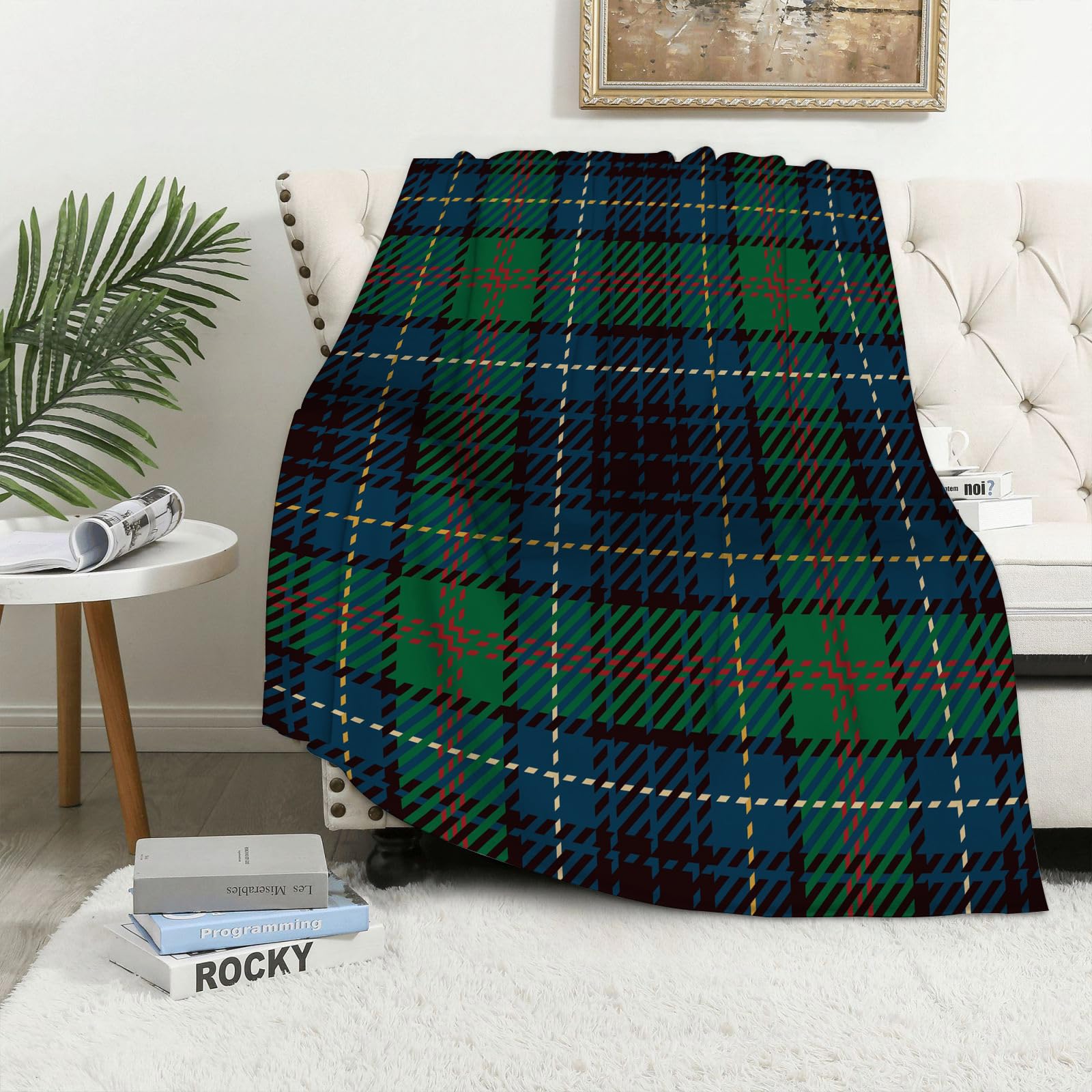 MAAPCHP Flannel Fleece Blanket Throws for Sofa Fluffy Blanket Bed Throw for Bedroom Tartan Seamless Pattern Background. Red Blue Black and Green Plaid Tartan Flanne Blanket for Bed, Couch,Car 50x60in