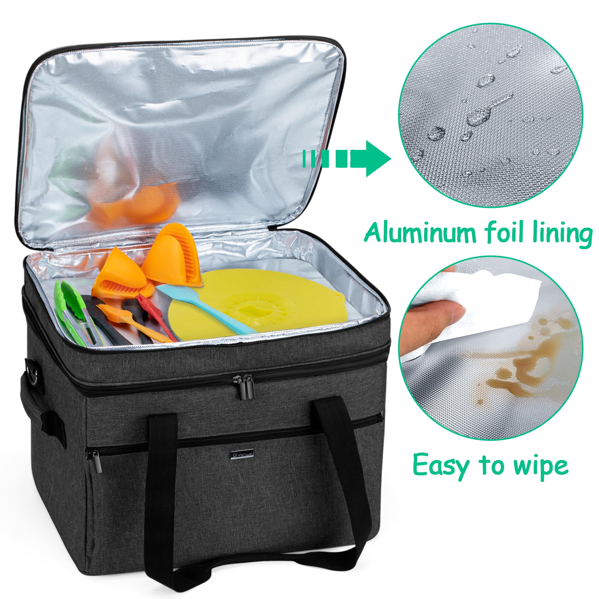Bolsa de viaje grande para olla de cocción lenta compatible con Crock-Pot/Hamilton Beach de 8 a 10 cuartos de galón, doble capa para electrodomésticos y accesorios de cocina, versión mejorada, 3