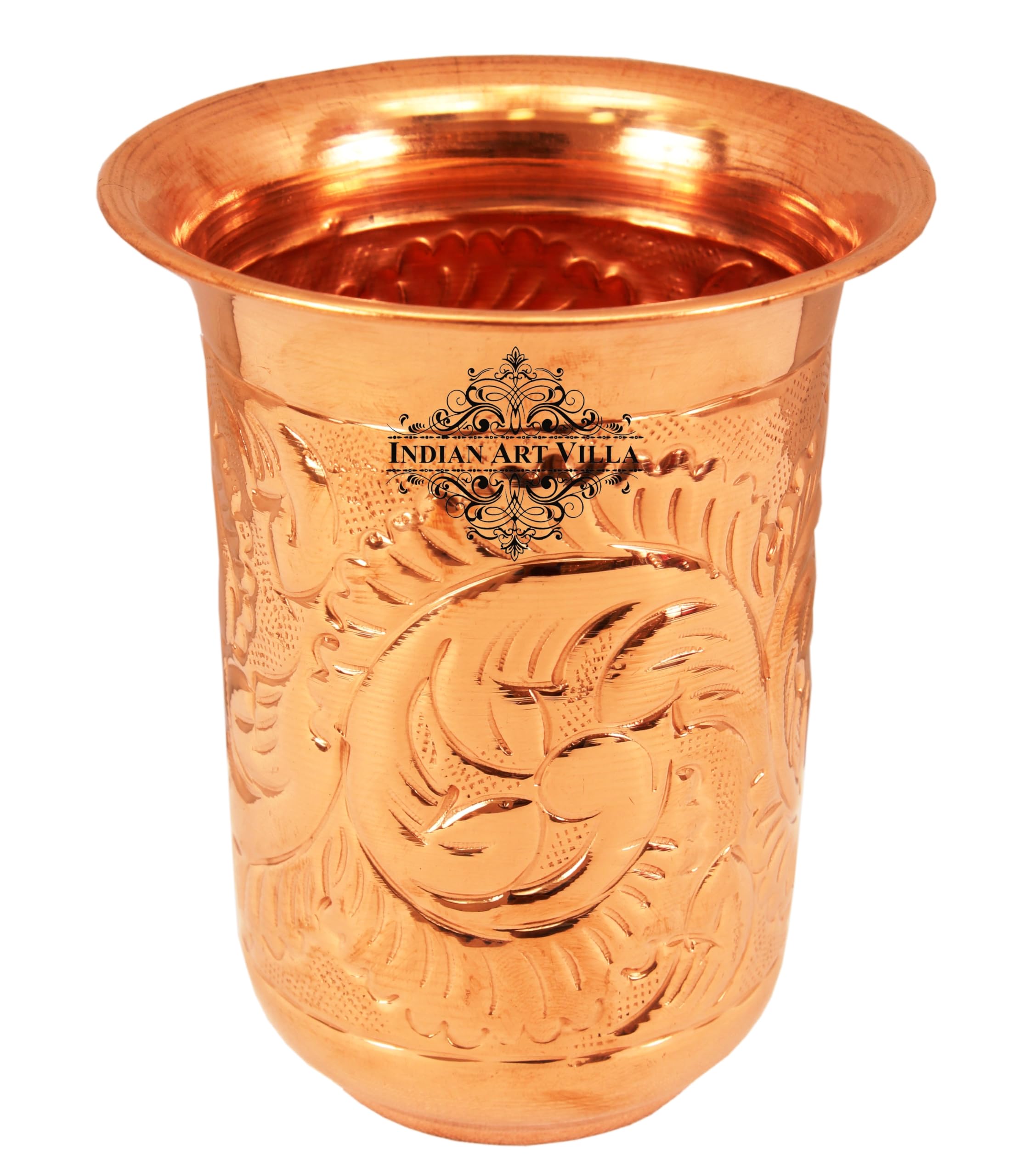 Indian Art Villa Pure Copper Designer Curved Tumbler, Copper Glass, Copper Vessel for Drinkware and Serveware, Home Restaurant, Volume- 12 Oz, Set of 2