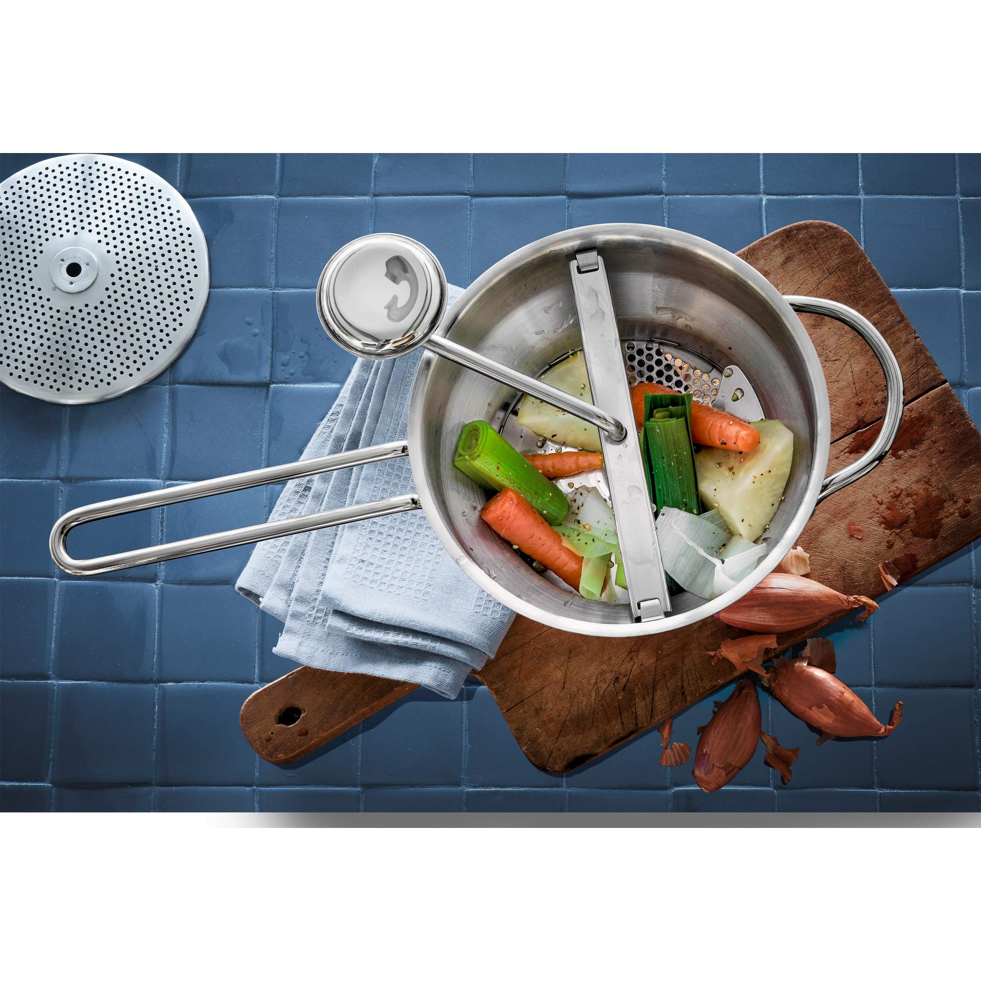 WMF 605636040 Gourmet - Molinillo de lechada (19 cm, Acero Inoxidable, cromargan, Acero Inoxidable, Desmontable, 3 Insertos para lavavajillas, Regalo Diferentes, Transparente