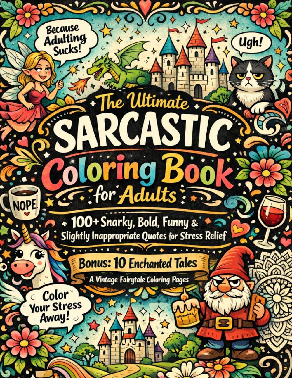 The Ultimate Sarcastic Coloring Book for Adults: 100+ Snarky, Bold, Funny & Slightly Inappropriate Quotes for Stress Relief | BONUS 10 Enchanted Tales ... for Adults Designed for Comfort and Joy)