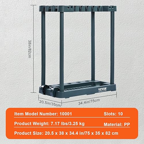 Miniatura 7 de VEVOR Organizador de herramientas de jardín, 10 ranuras, estante de torre de herramientas de patio para organización y almacenamiento de garaje,