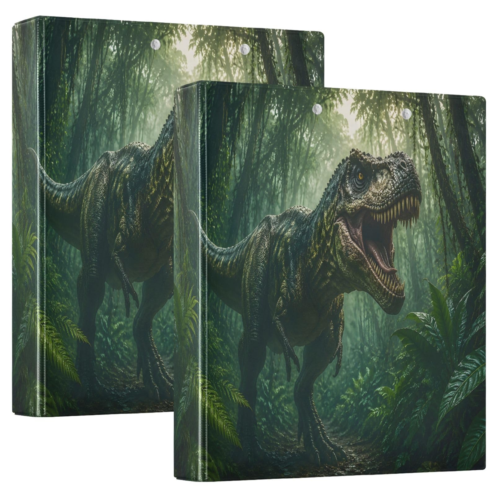 Raccoglitore a 3 anelli con dinosauro verde, 3,8 cm, contiene 200 fogli, 3 raccoglitori ad anelli con clip in metallo antiscivolo