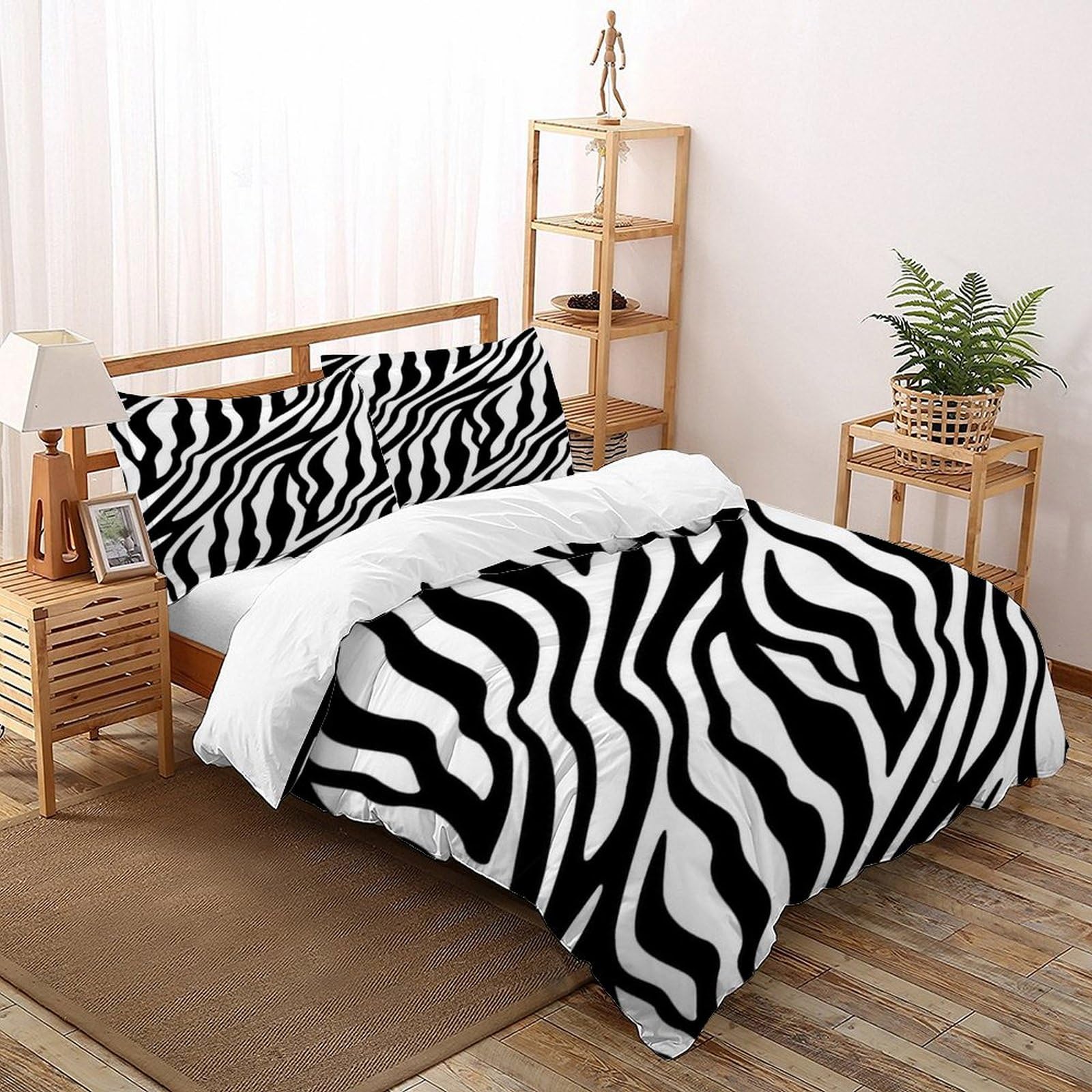 Housse de couette rayures zébrées en tissu hypoallergénique douceur premium pour lit double