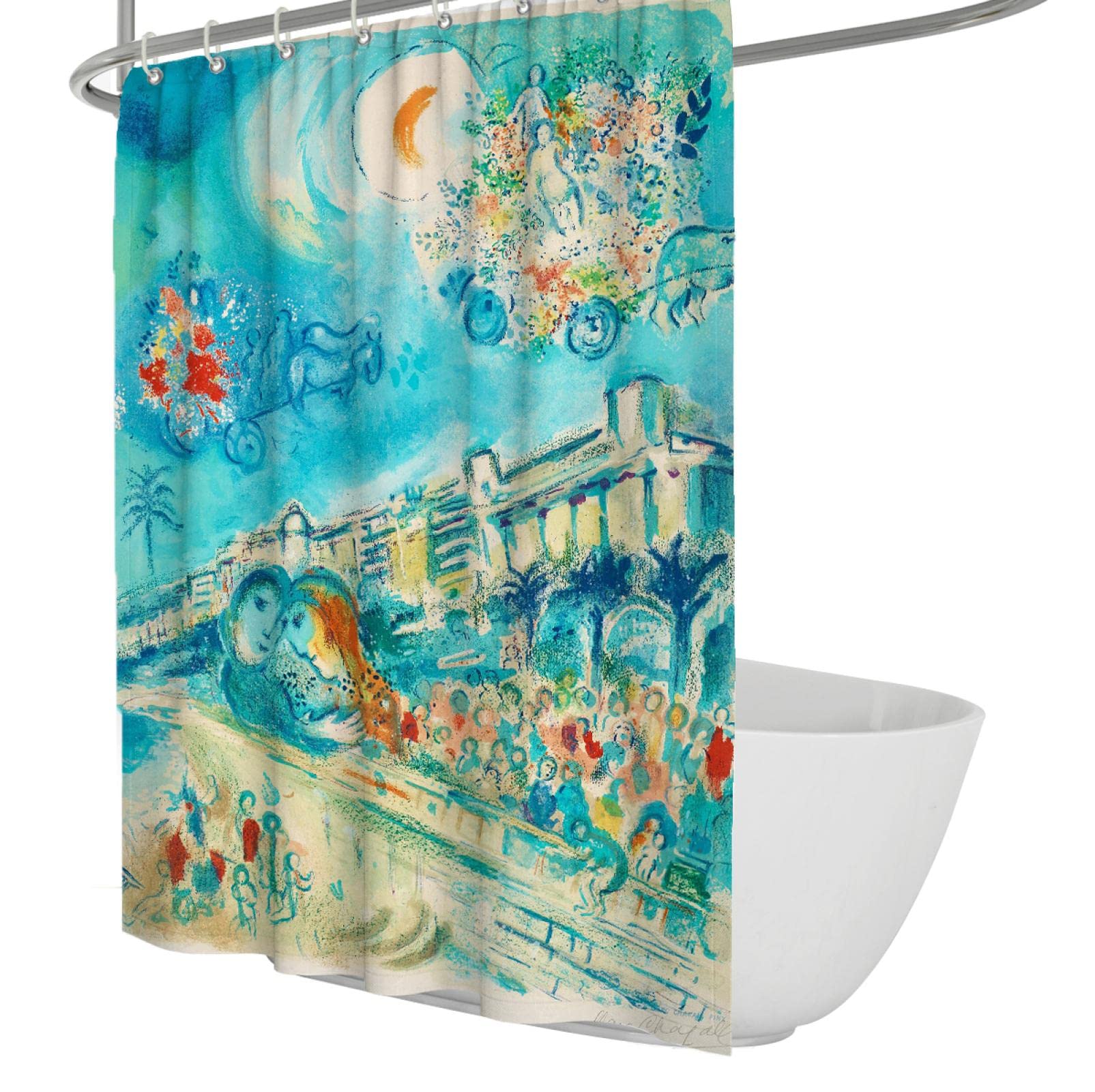 Marc Chagall Malowanie Zasłony prysznicowe Wystrój łazienki z Happy Fantasy Pattern Kwiatowa zasłona prysznicowa Soft Hotel Quality Design Blue 180x220cm