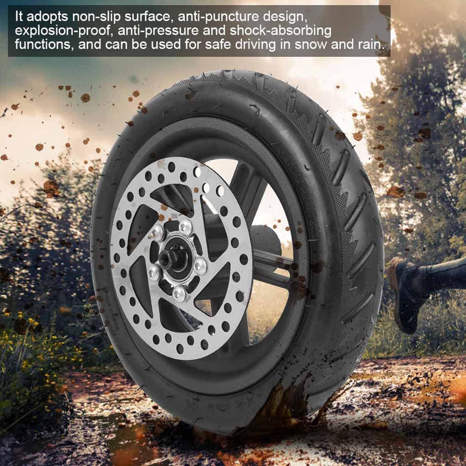 Electric Scooter Inflatable Rear Wheels - Scooter Replacement Inflatable Wheels w/hub and Brake-Disc Rear Wheel Assembly, 3.14 x9.8 ''