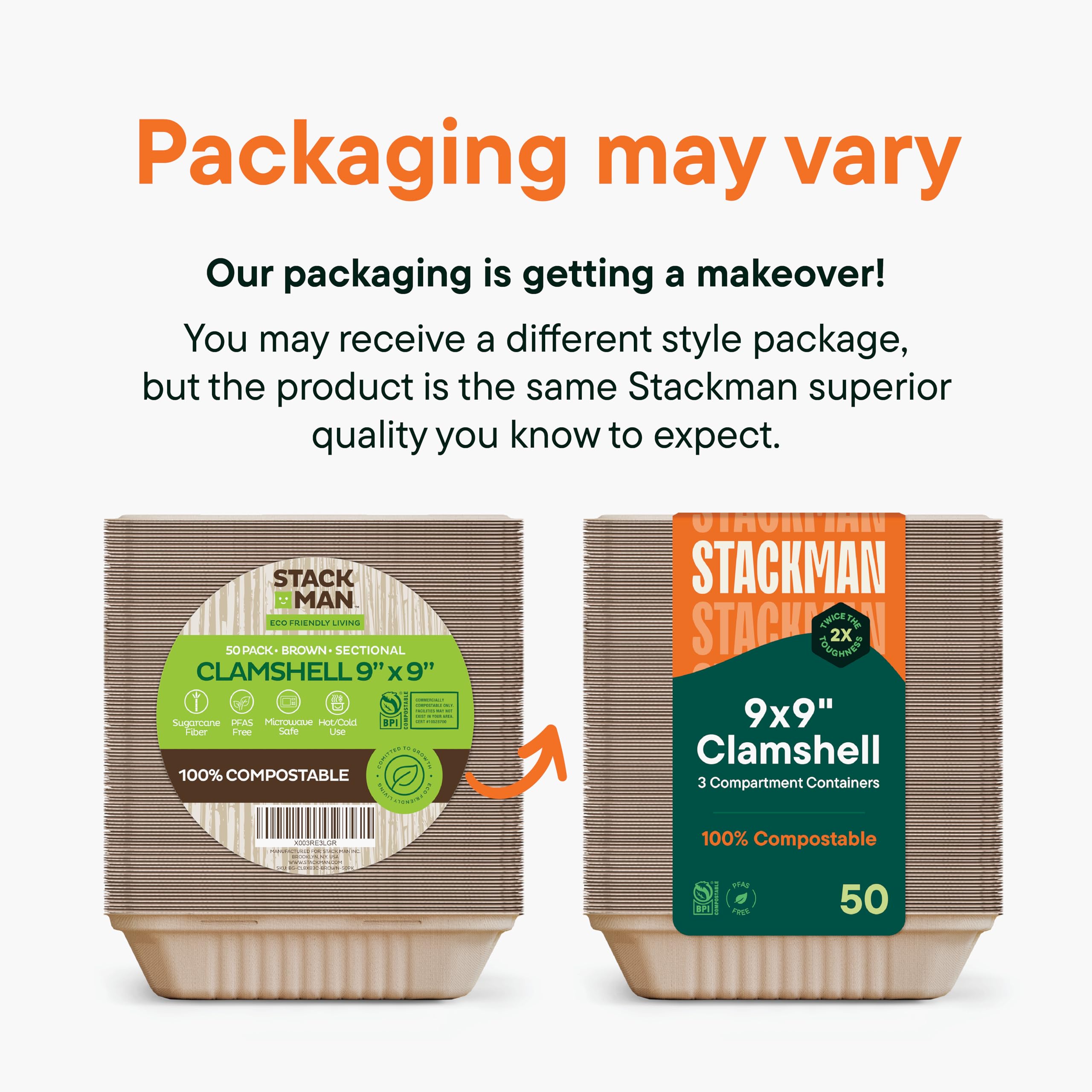 Snapklik.com : Bulk - 200-Count 100% Compostable To Go Containers 9x9 ...