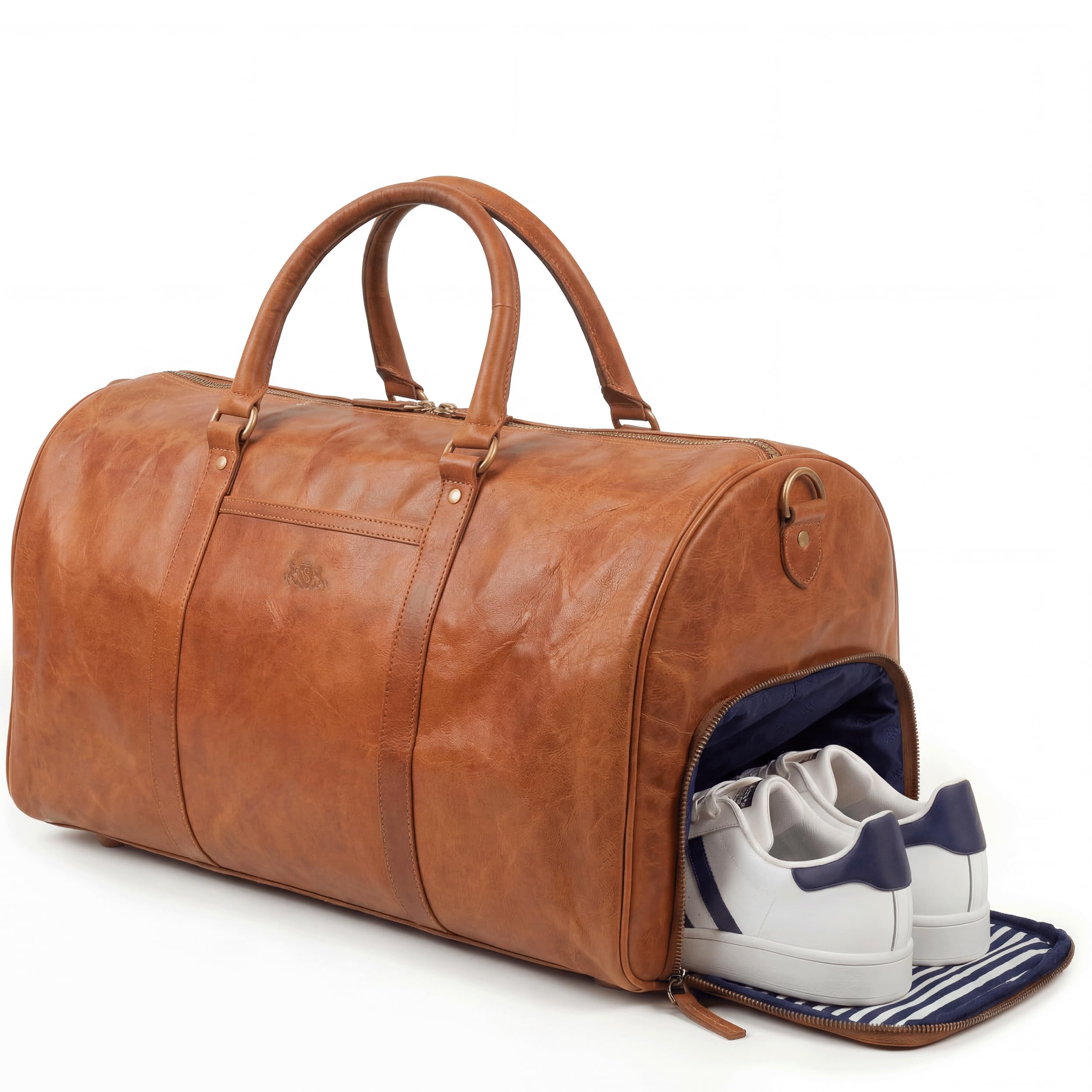 SID & VAIN Grand sac de voyage en cuir véritable - Grand sac de sport SKYLER - Bagage à main Weekender avec bandoulière - Sac en cuir pour homme et femme - Marron - Fait main, marron avec compartiment