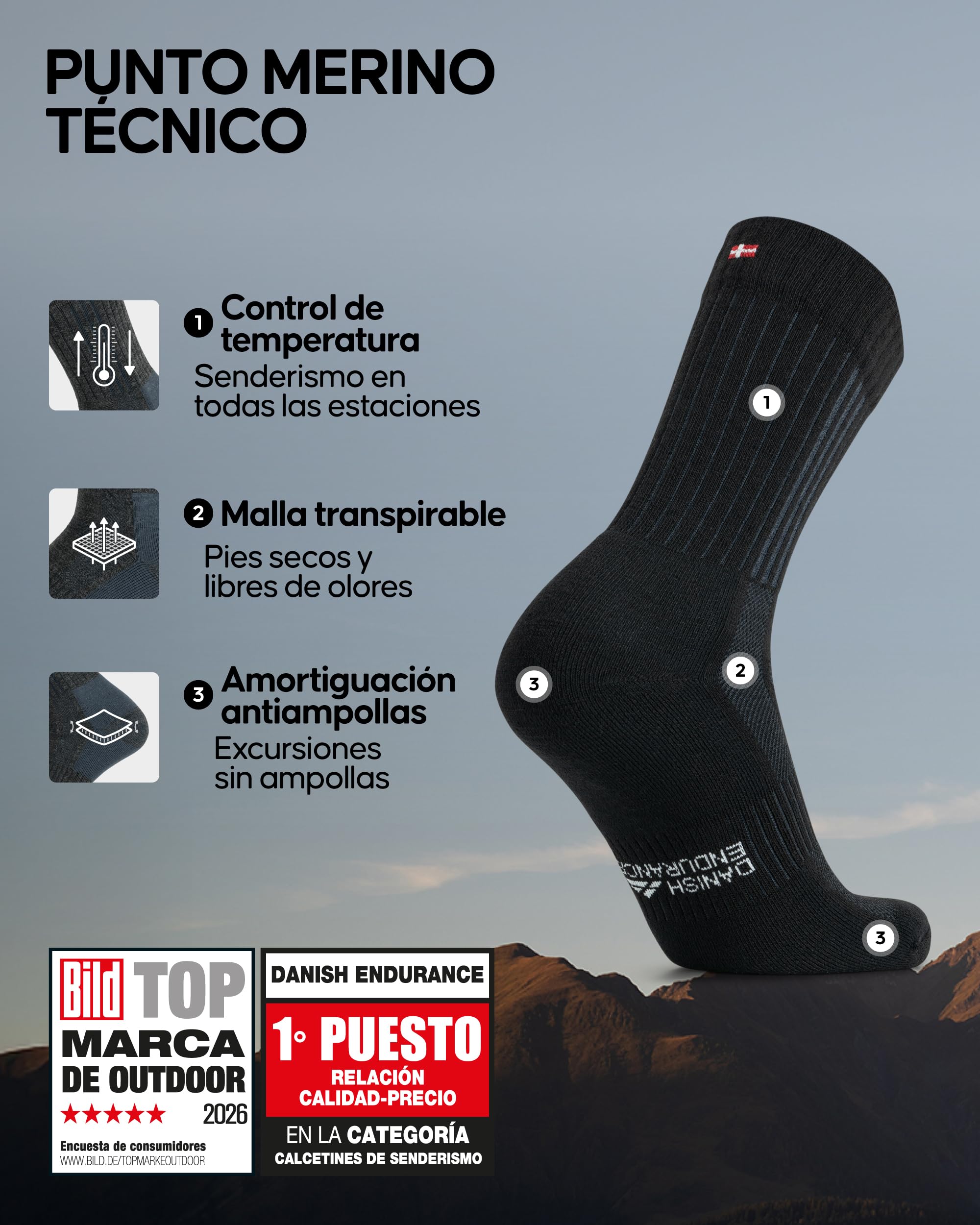 DANISH ENDURANCE Calcetines de Algodón Orgánico, Suaves, Transpirables, Hombre y Mujer, 1 Pack