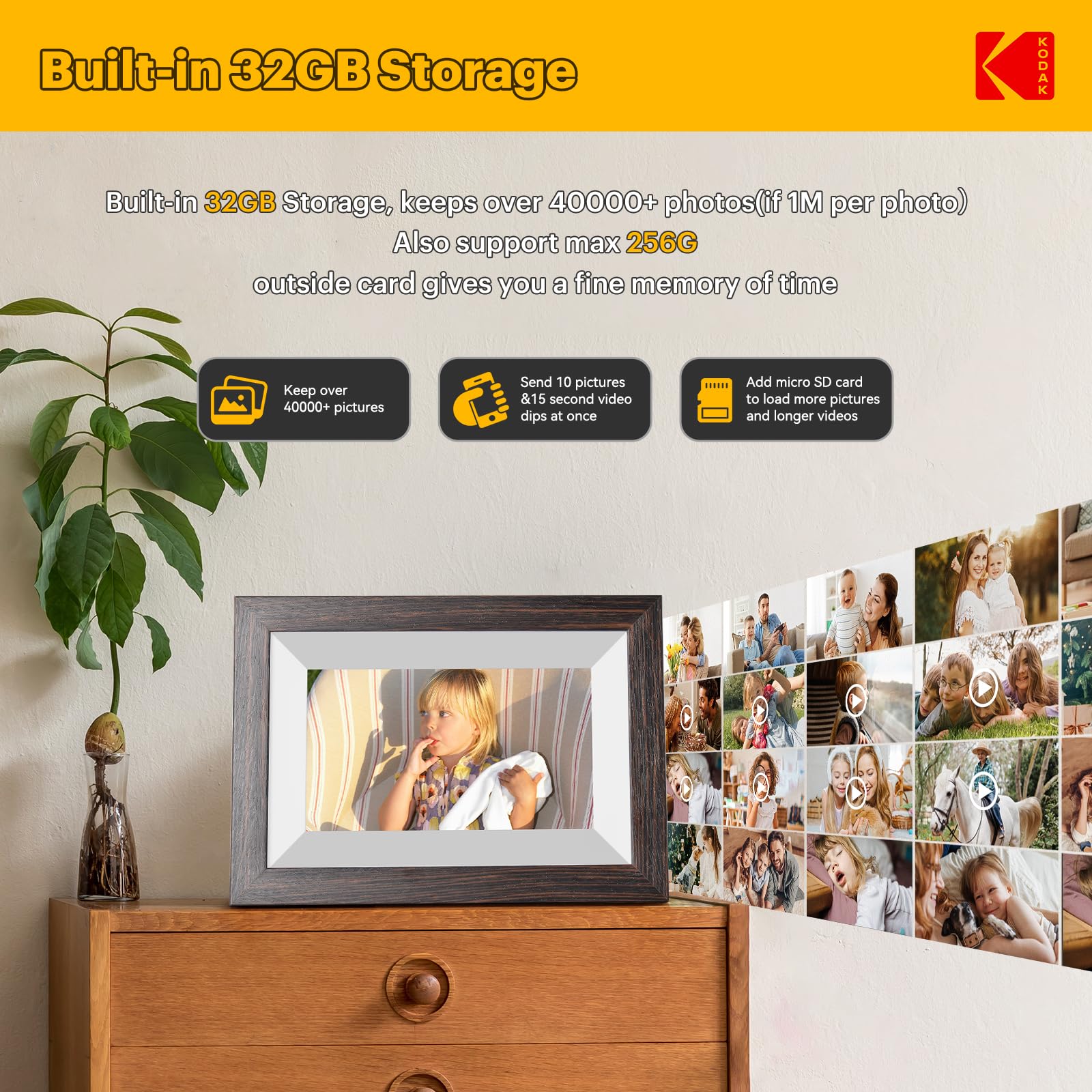 KODAK Digital Photo Frame WiFi Digital Picture Frame 7 Inch, Built in 32GB Storage, HD IPS Touchscreen, Auto-Rotate - Image 4