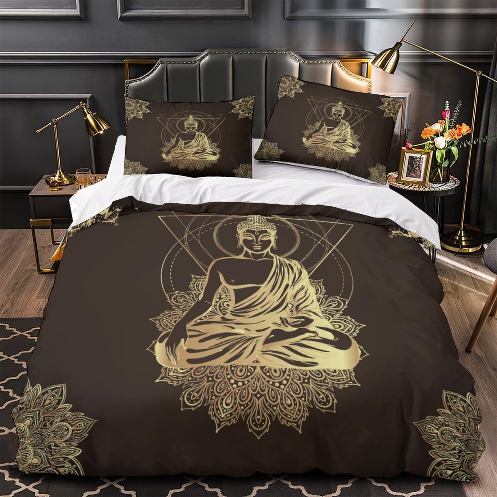 Housse de Couette Bouddha Hypoallergénique et Parure de Lit Microfibre Ultra Douce