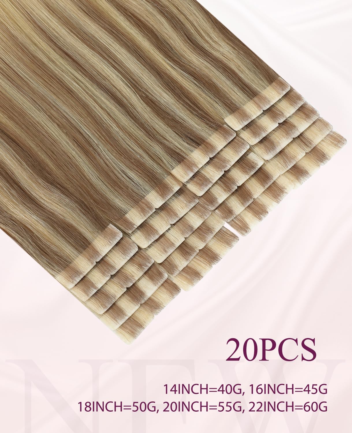 Pinkpearl Invisible Tape in Hair Extensions Human Hair, 20pcs 16inch 45g #10/27/27 Golden Brown to Caramel Blonde Straight Injection Tape in Extensions Real Remy Seamless Human Hair Injected