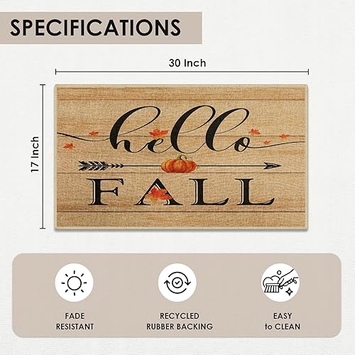 Miniatura 3 de Arttown Tapete para puerta con texto en inglés Hello Fall, tapete de bienvenida de arce, tapete de cosecha de calabaza, tapete para puerta