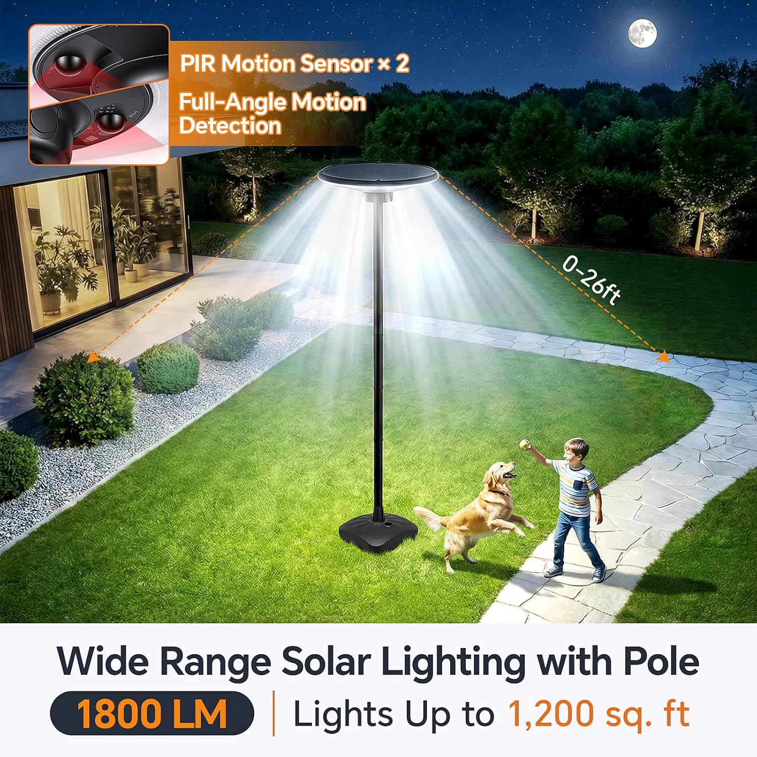 Solar Lamp Post Outdoor, 102 Inch Solar Pole Light with Double Motion Sensor, Remote Control LED Solar Post Lamp, Auto Dusk to Dawn Waterproof Metal Outdoor Solar Street Light for Yard, Pathway