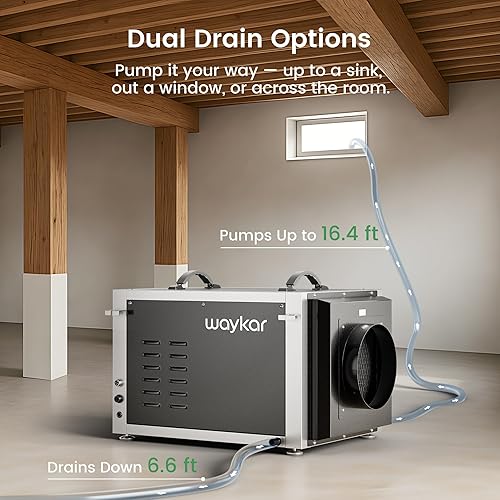 Miniatura 3 de Waykar Deshumidificador de 158 Pintas para Espacios de Arrastre con Control Remoto y Bomba, Deshumidificador Comercial Dual Duct HVAC para Sótanos,