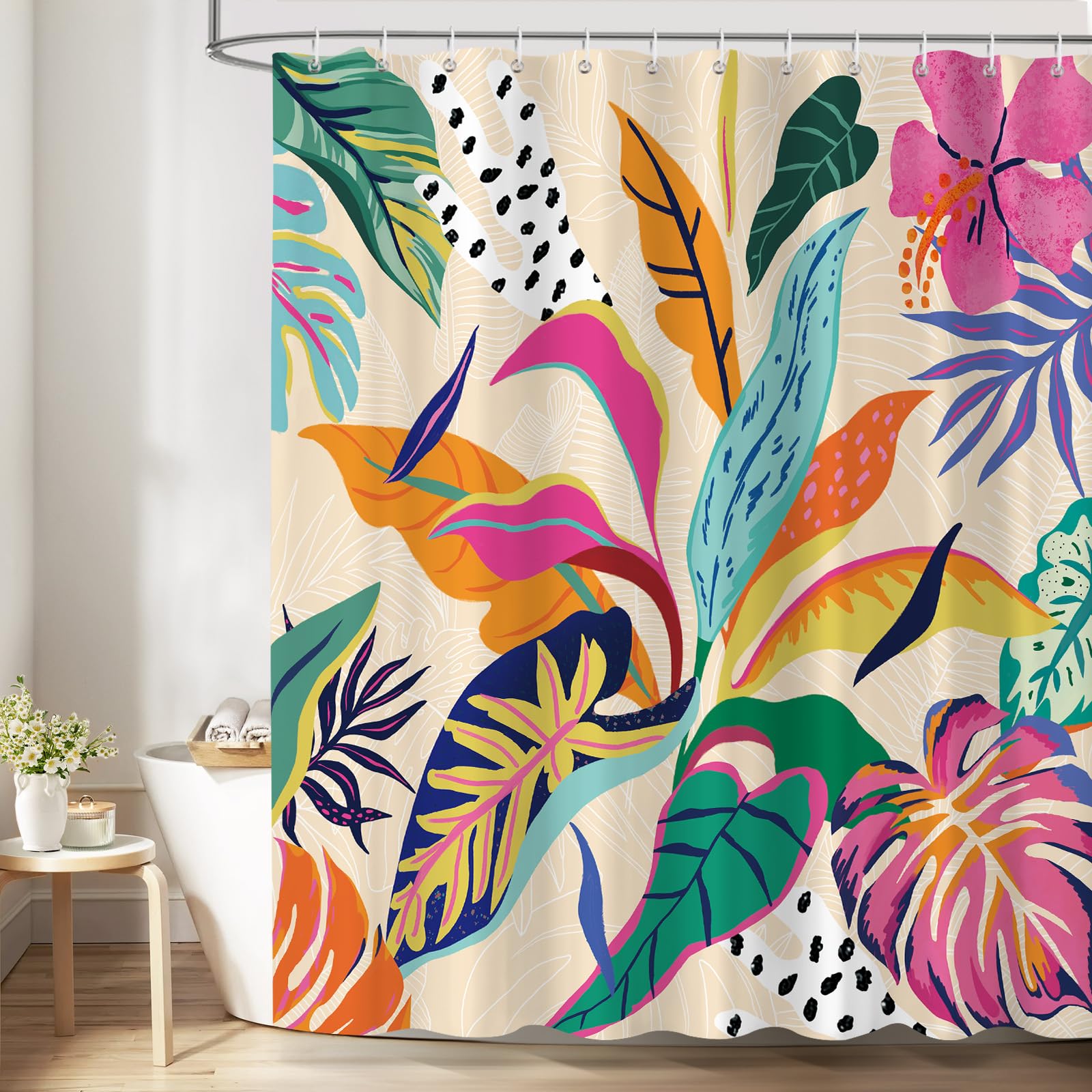 Dazzlewall Tropical Floral Bathroom Shower Curtain Mould & Mildew Resistant